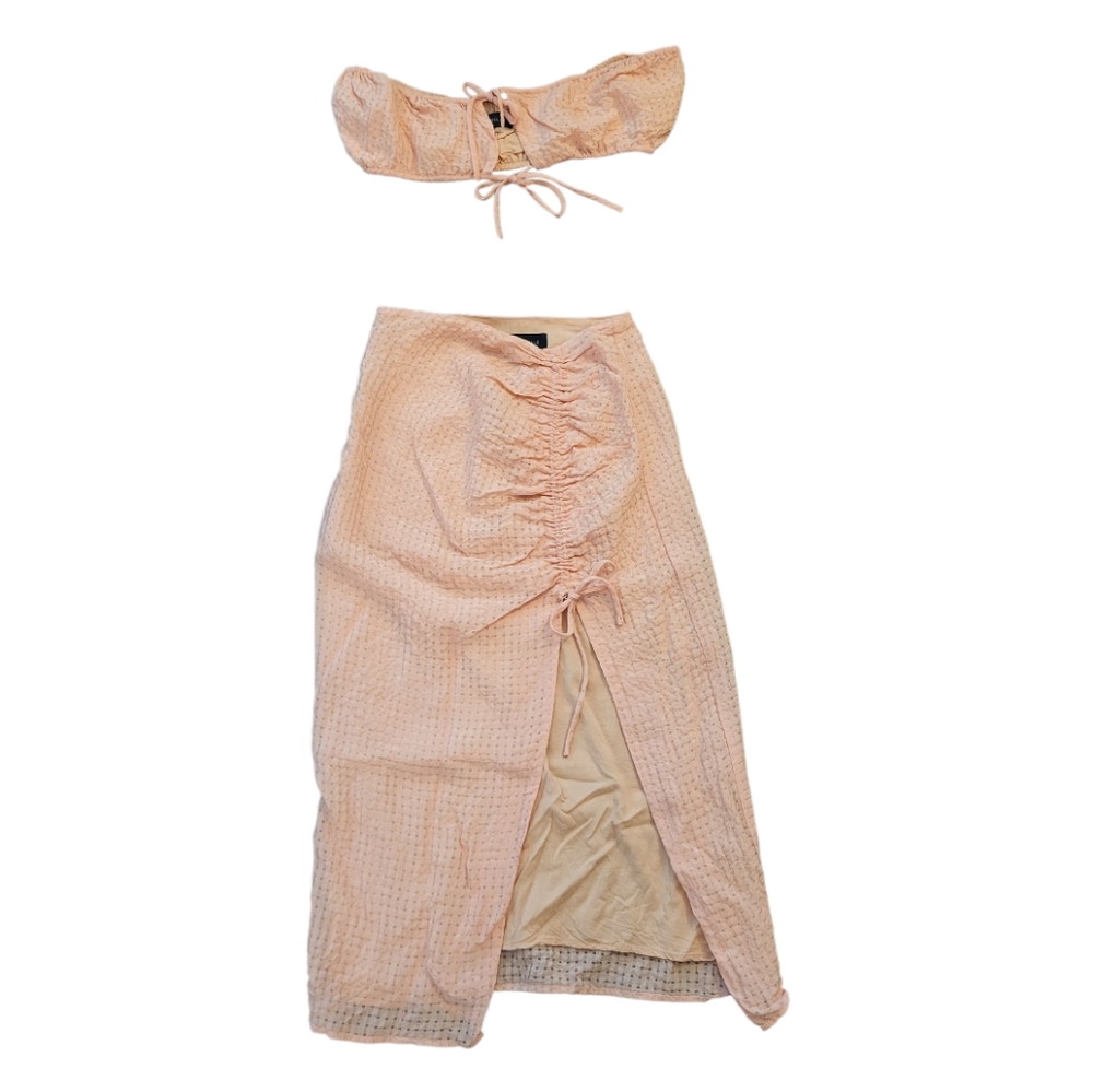 MAJORELLE Blush Gingham Nikita Midi Skirt with Matching Bandeau Top - Size XS - Picture 5 of 9